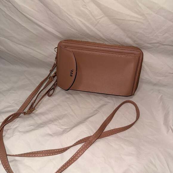 Zip-Around Crossbody Wallet Purses, Mauve & Terracotta Faux Leather - Picture 8 of 10